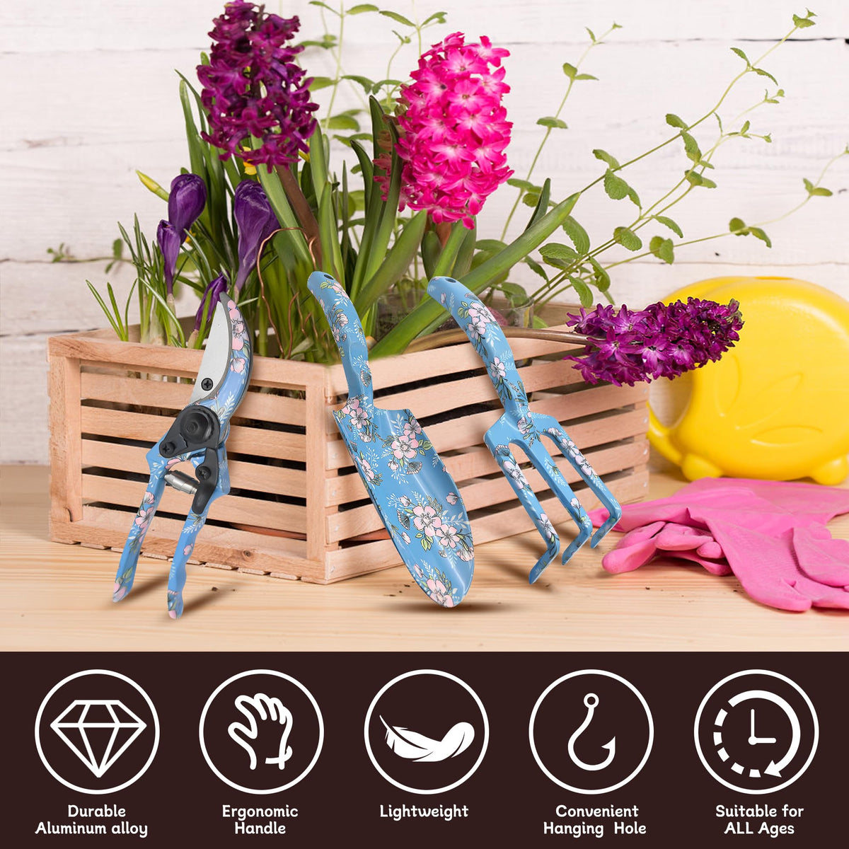 Evertools garden tool set floral design adds decorative appeal to gardening.