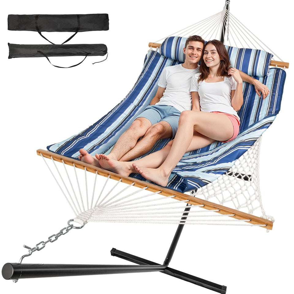 Everyfun hammock with stand set up quickly on the patio.
