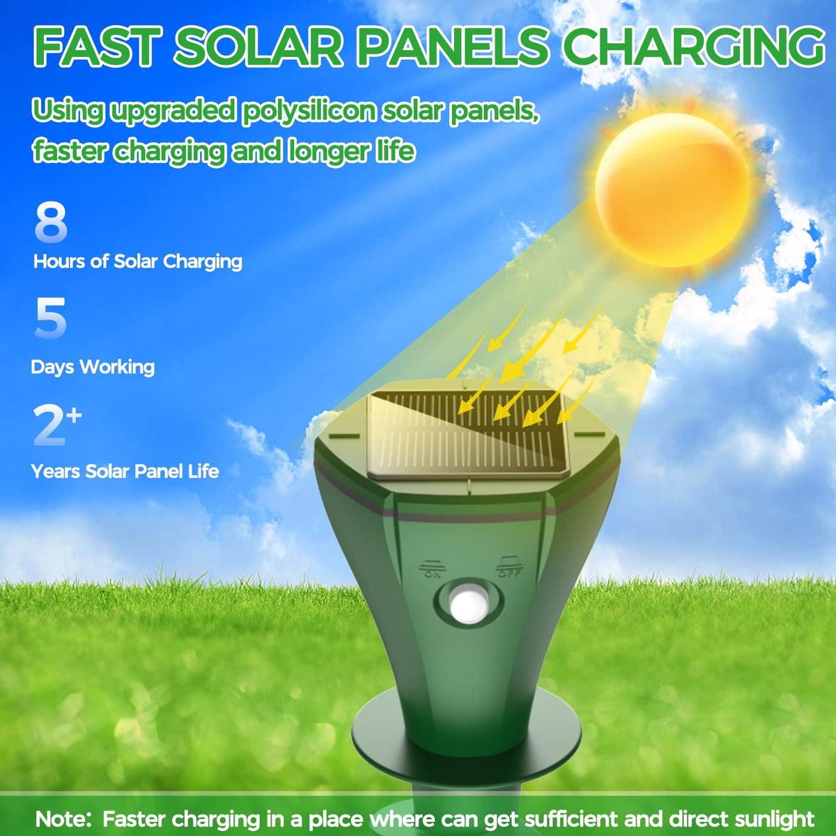 EVESKY solar charging keeps unit ready for night-time protection