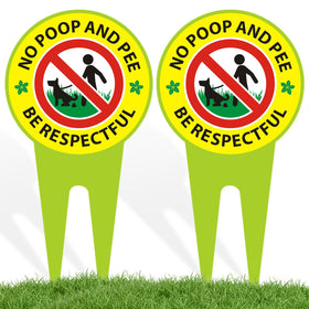 EVIESKENT No Dog Poop Sign 2 Pack — front view on green lawn for clear notice