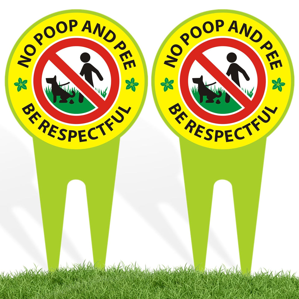 EVIESKENT No Dog Poop Sign 2 Pack — front view on green lawn for clear notice
