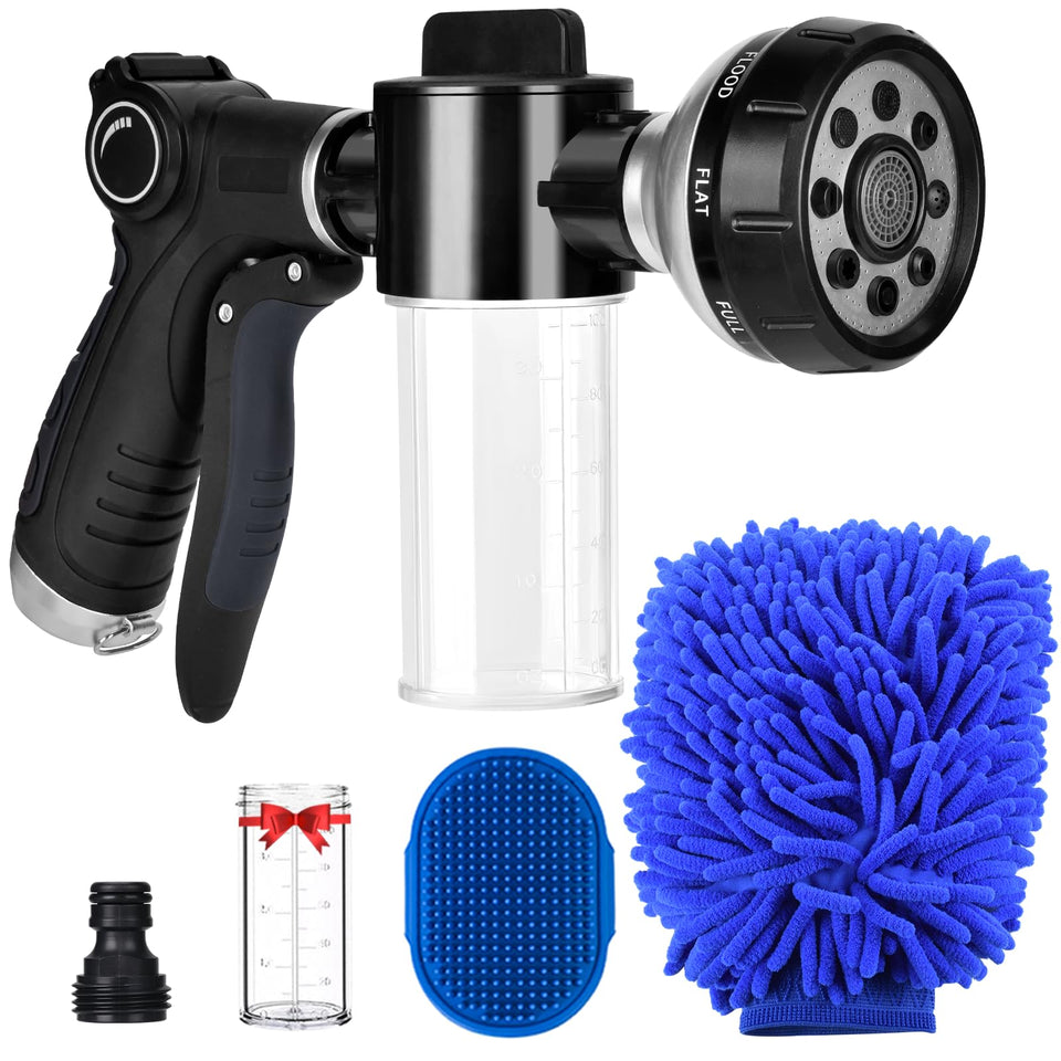 EVILTO Garden Hose Nozzle shows 8-pattern spray for versatile watering and cleaning