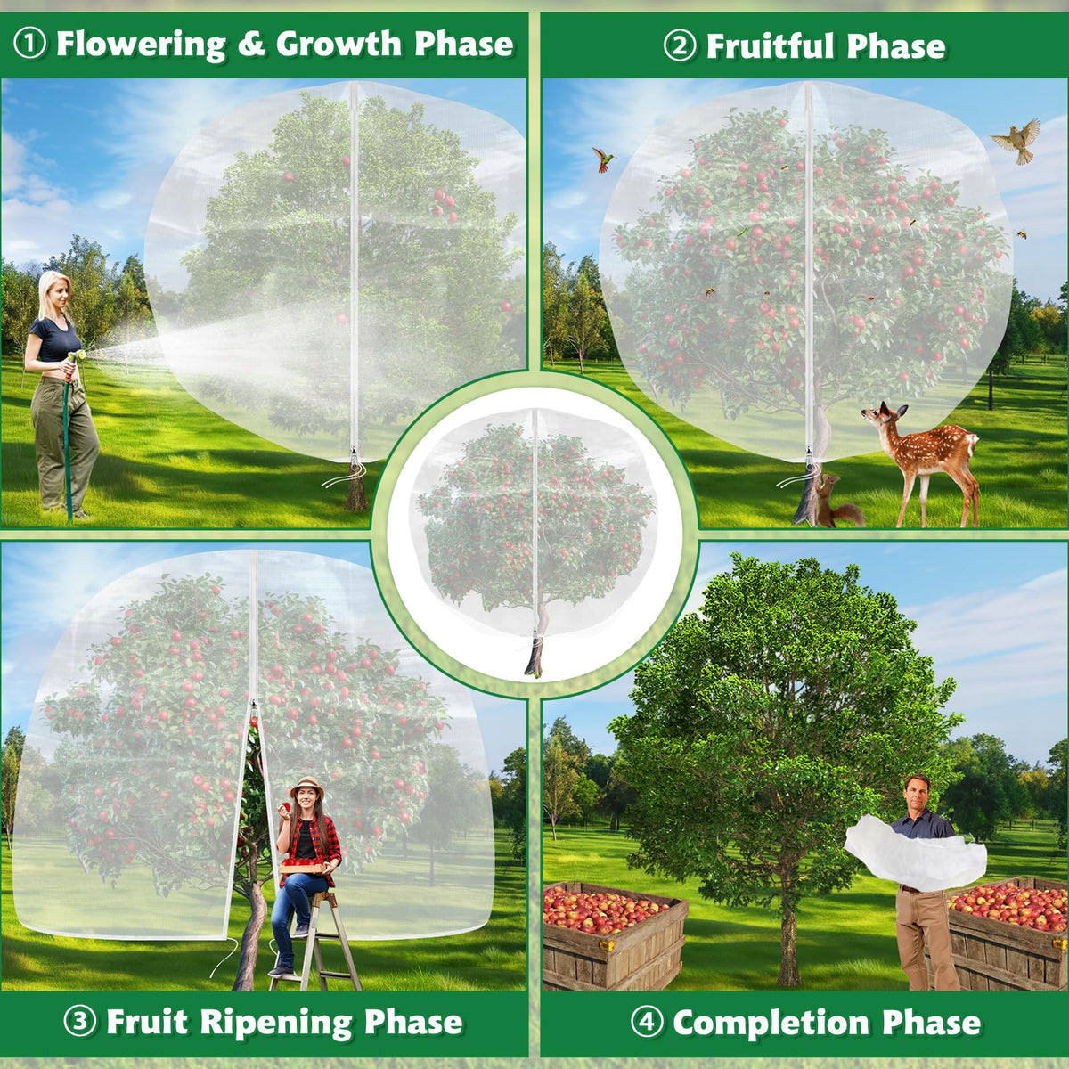 Evoio protective netting bag design fits various plant sizes.