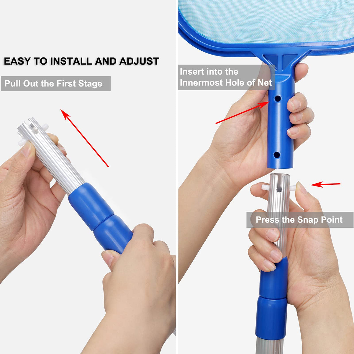 Evob pool skimmer net extended reach for versatile use