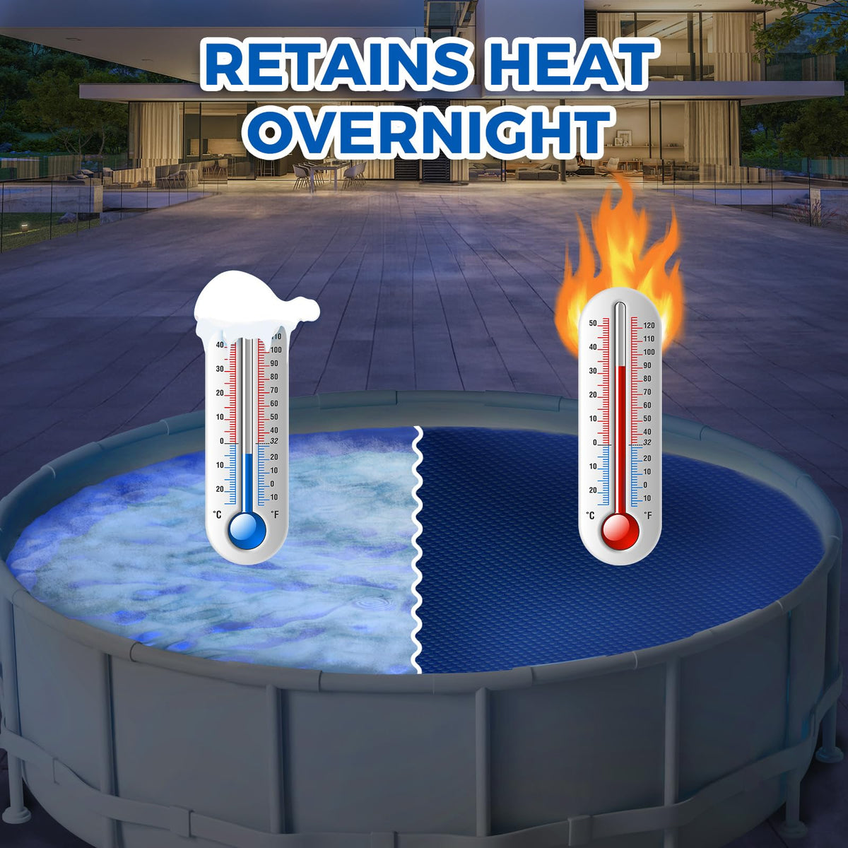 Evoio round pool compatibility for 8ft diameter pools, both above- and in-ground.