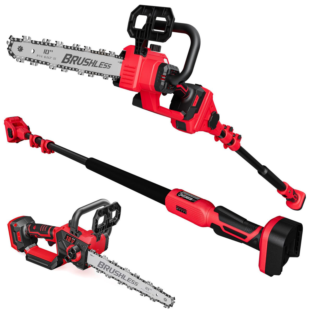 EVOIRON 2-in-1 pole saw with a removable 10-inch head for easy limb trimming.