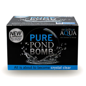 Evolution Aqua Pure Pond Bomb label closeup highlights natural bacteria and enzymes