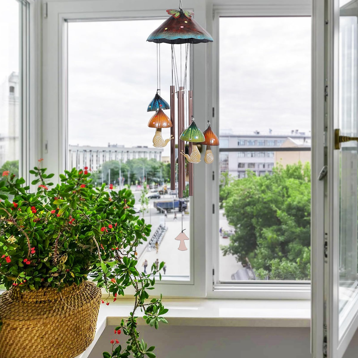 EVOLUX wind chimes gift green mushroom for mom or grandma.