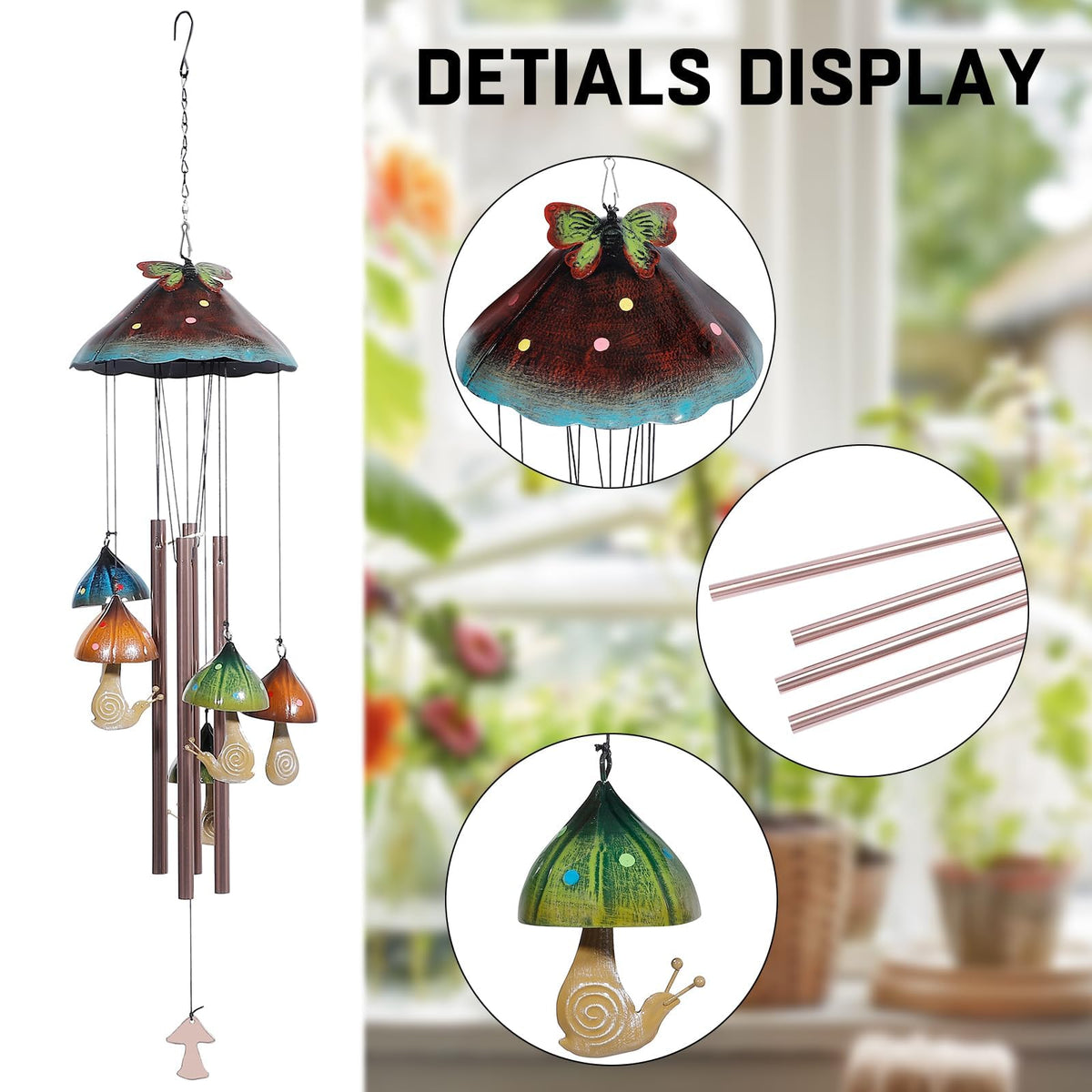 EVOLUX wind chimes patio green mushroom decor provide clear resonance.