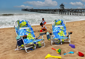 Evolve Heritage Kids Beach Chair folded flat for compact storage and travel.
