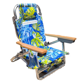 Evolve Heritage Premium Kids Beach Chair with wood arms offers comfy seating on sunny beach days.