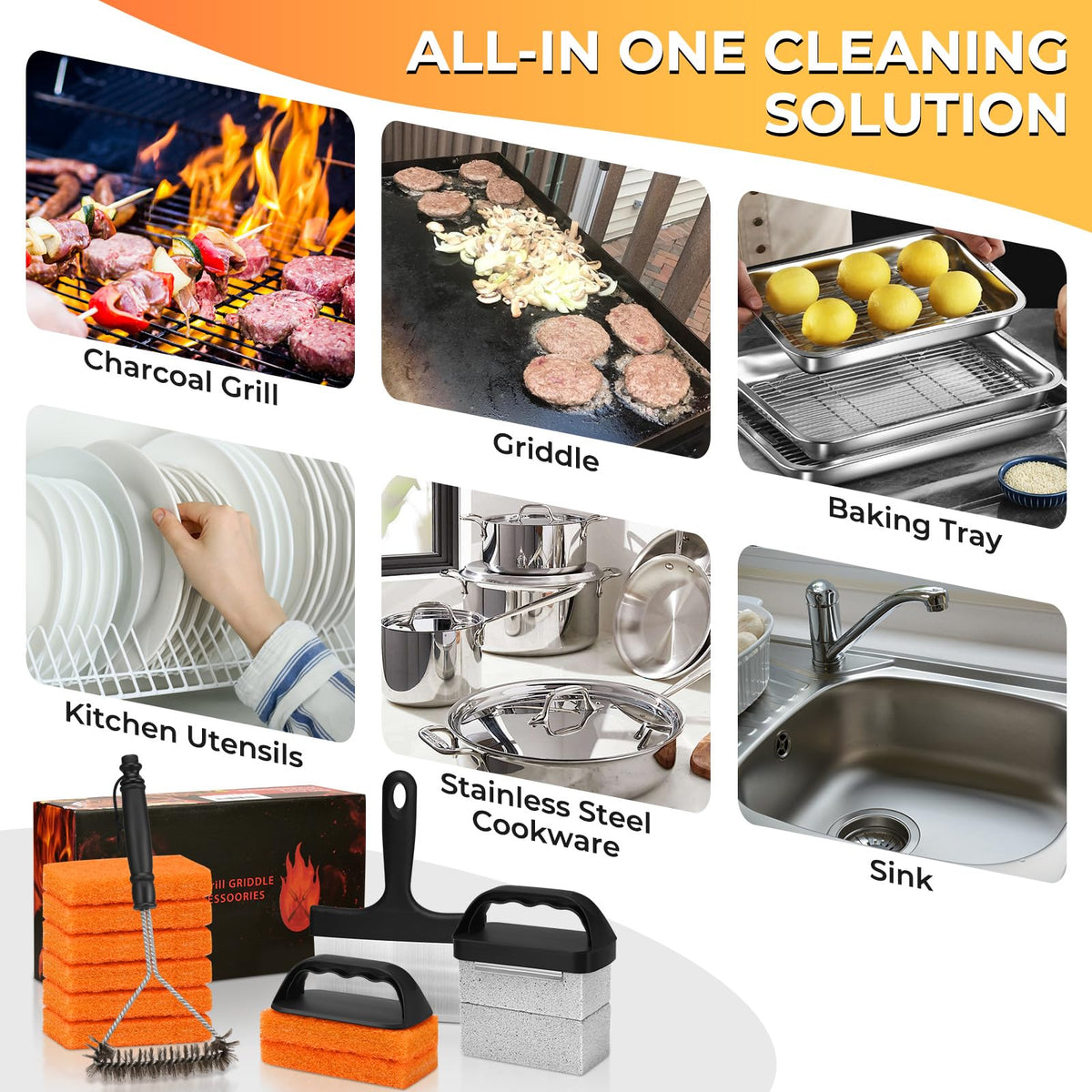 EWFEN all-in-one griddle kit components arranged neatly.