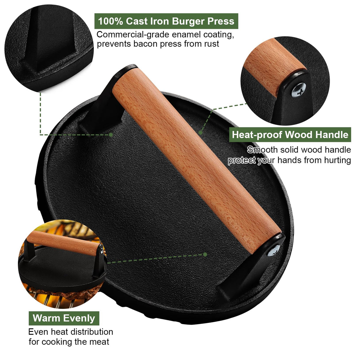 EWFEN burger press grooved bottom creating restaurant-style grill marks