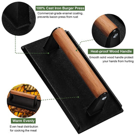 EWFEN cast-iron press grooved bottom for restaurant-quality grill marks