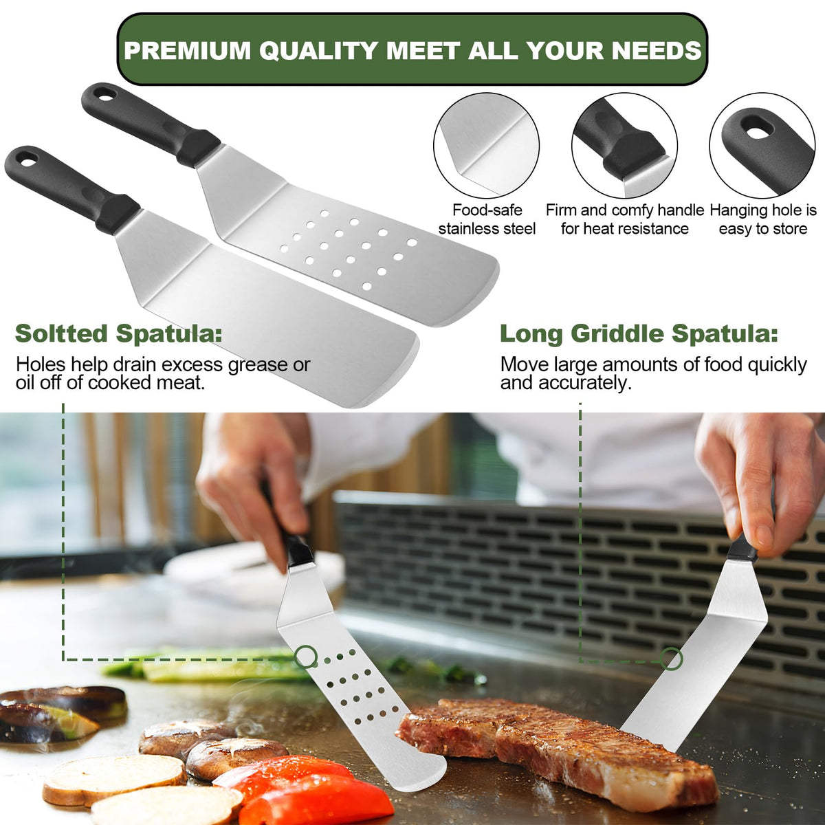 EWFEN large burger turner for lifting thick patties with control