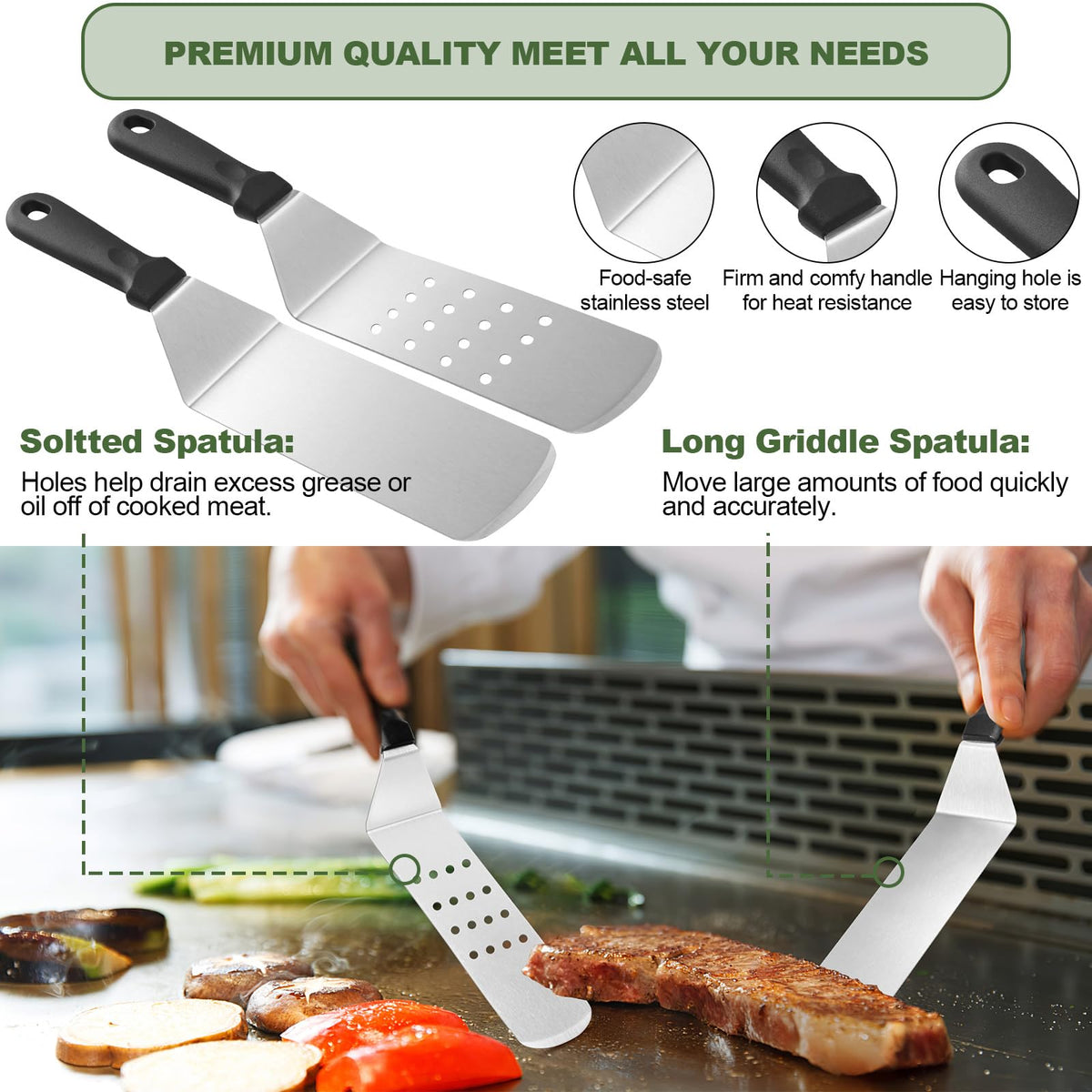 EWFEN short griddle spatula for precise handling on the grill.