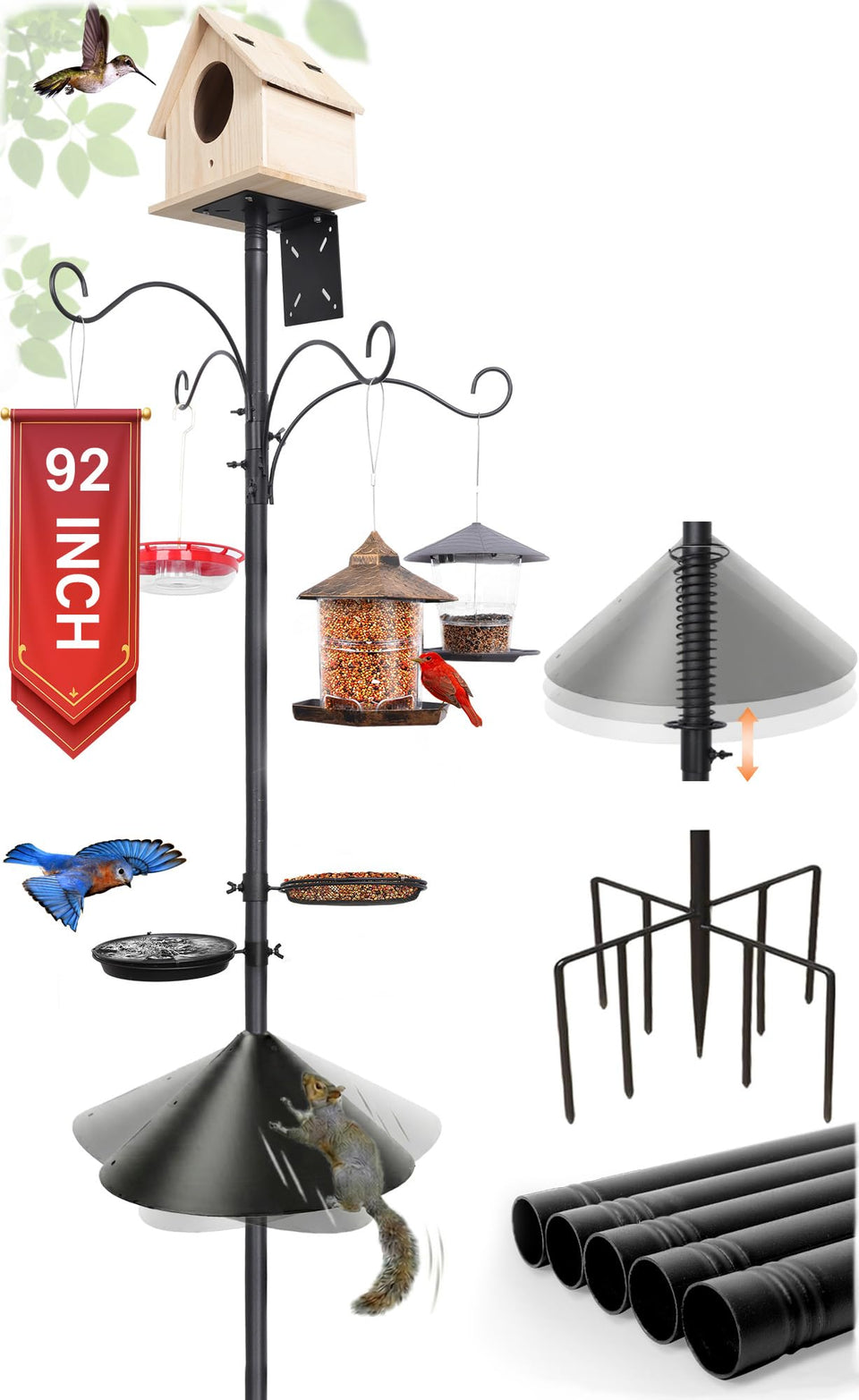 eWonLife 92-inch squirrel-proof bird feeder pole for durable outdoor viewing