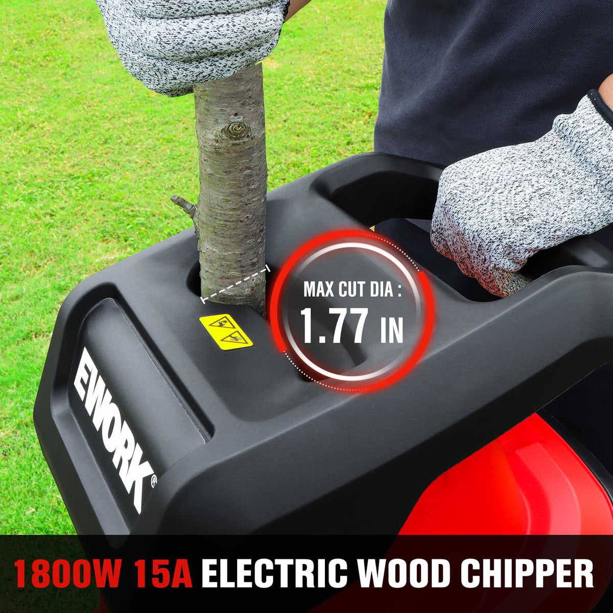 EWORK hopper and blades illustrate accessible feeding and sharp cutting performance.
