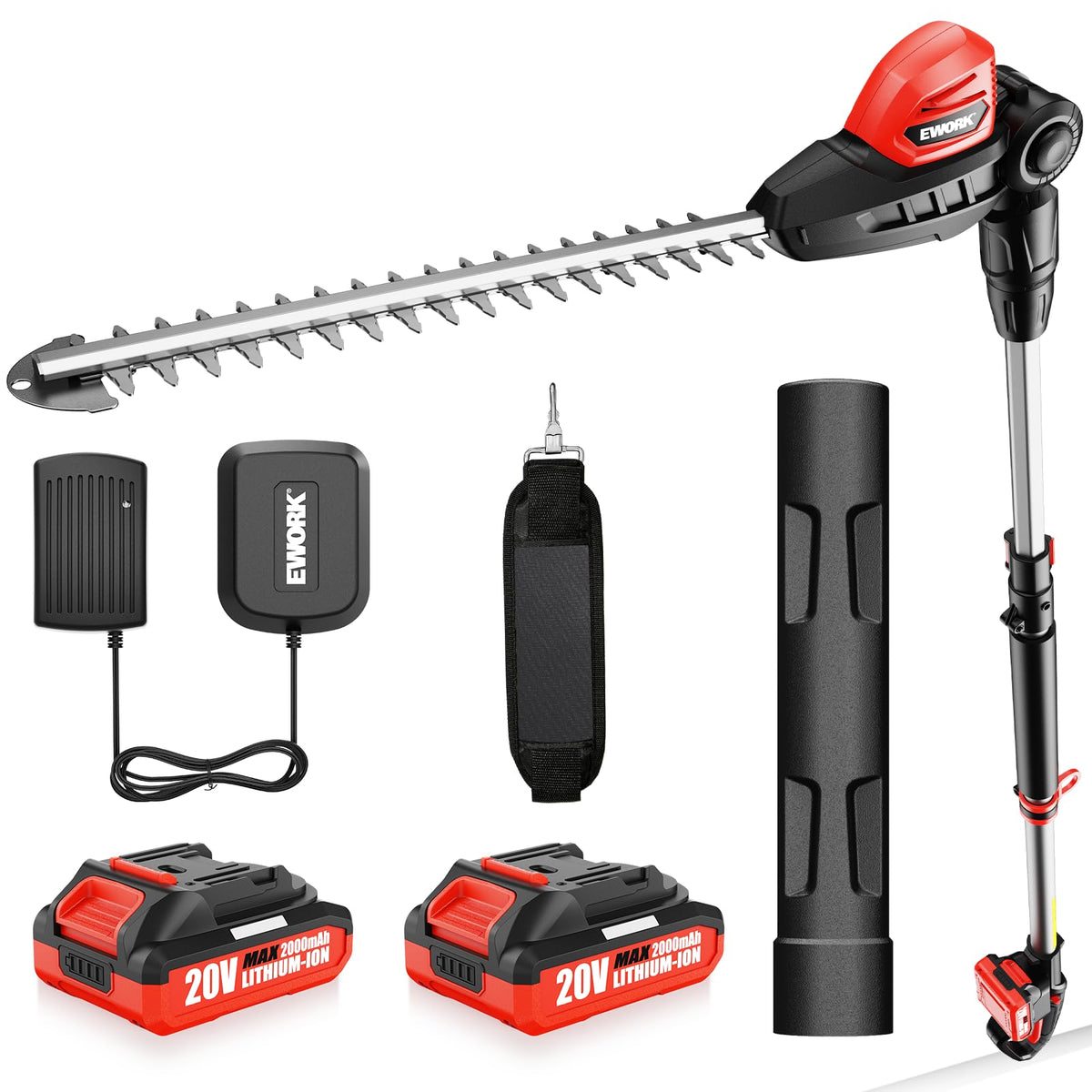 EWORK 20V hedge trimmer with 18-inch blade for clean cuts on hedges