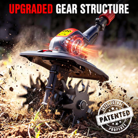 EWORK tiller splash guard protects plants and hands during operation