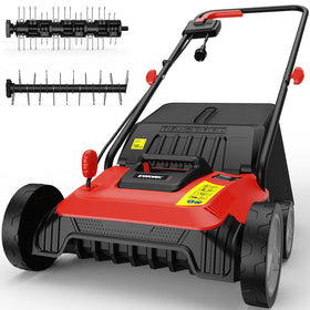 EWORK electric dethatcher shows a 14-inch wide path for efficient lawn care