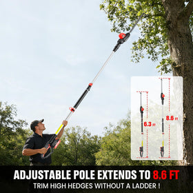EWORK extended-reach design lets you trim high hedges from ground level