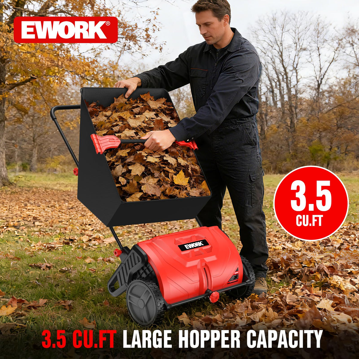 EWORK adjustable brush height enables better ground contact on varied terrain