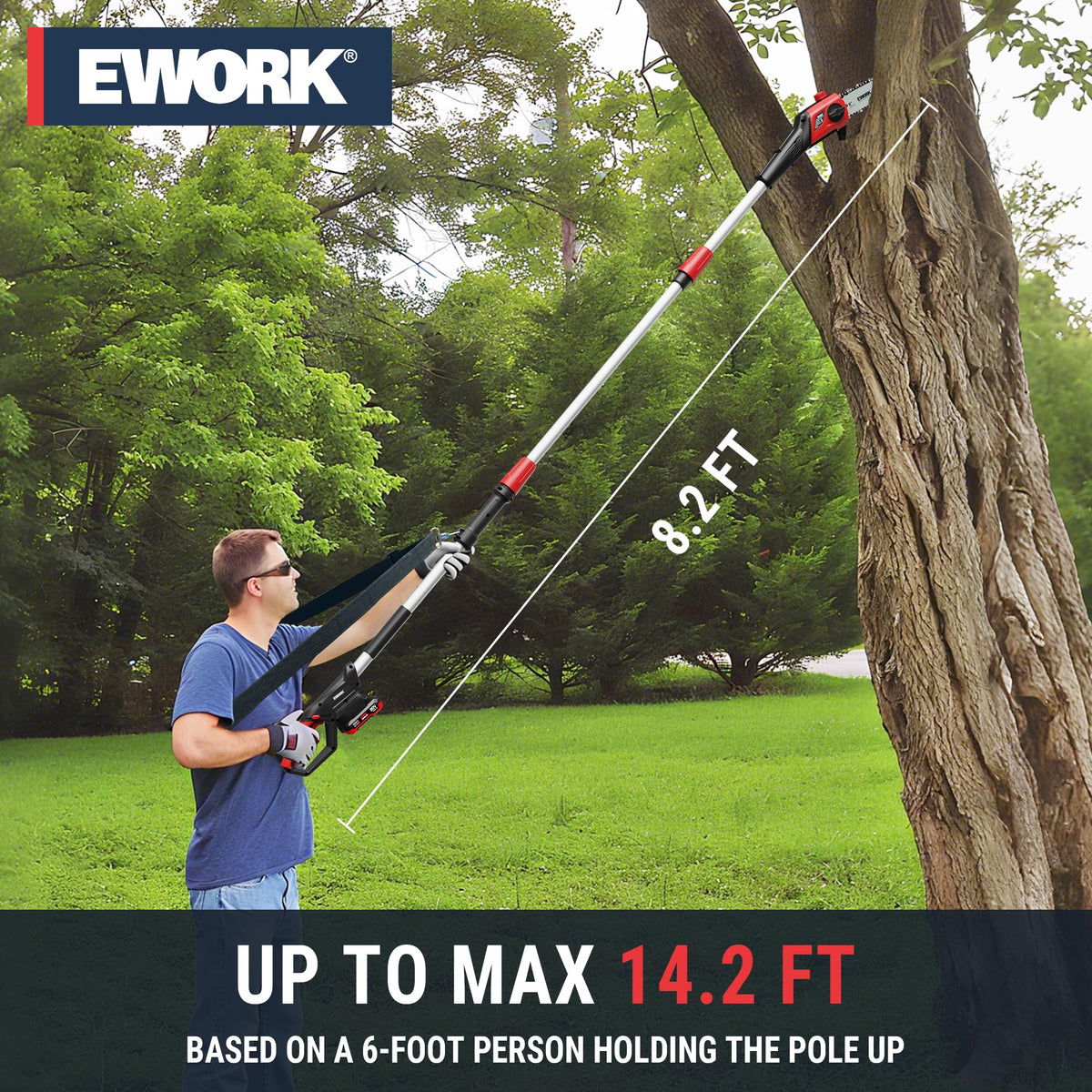 EWORK pole saw extension pole reaching up to 14.2 ft for high branches