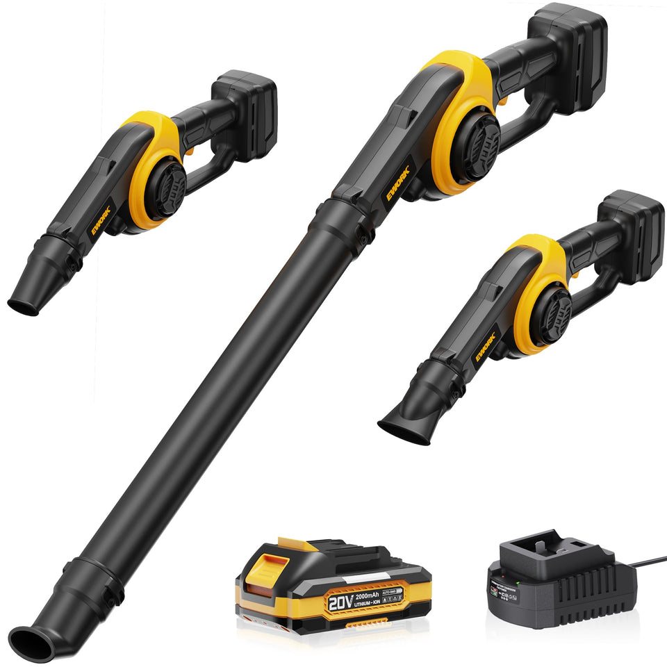 EWORK Small Leaf Blower cordless in use delivering up to 130 CFM for patio cleanup