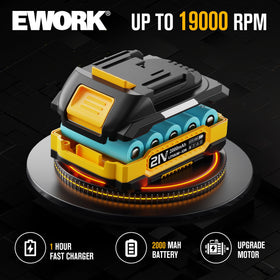 EWORK two 2.0Ah batteries power longer sessions with flexible operating time