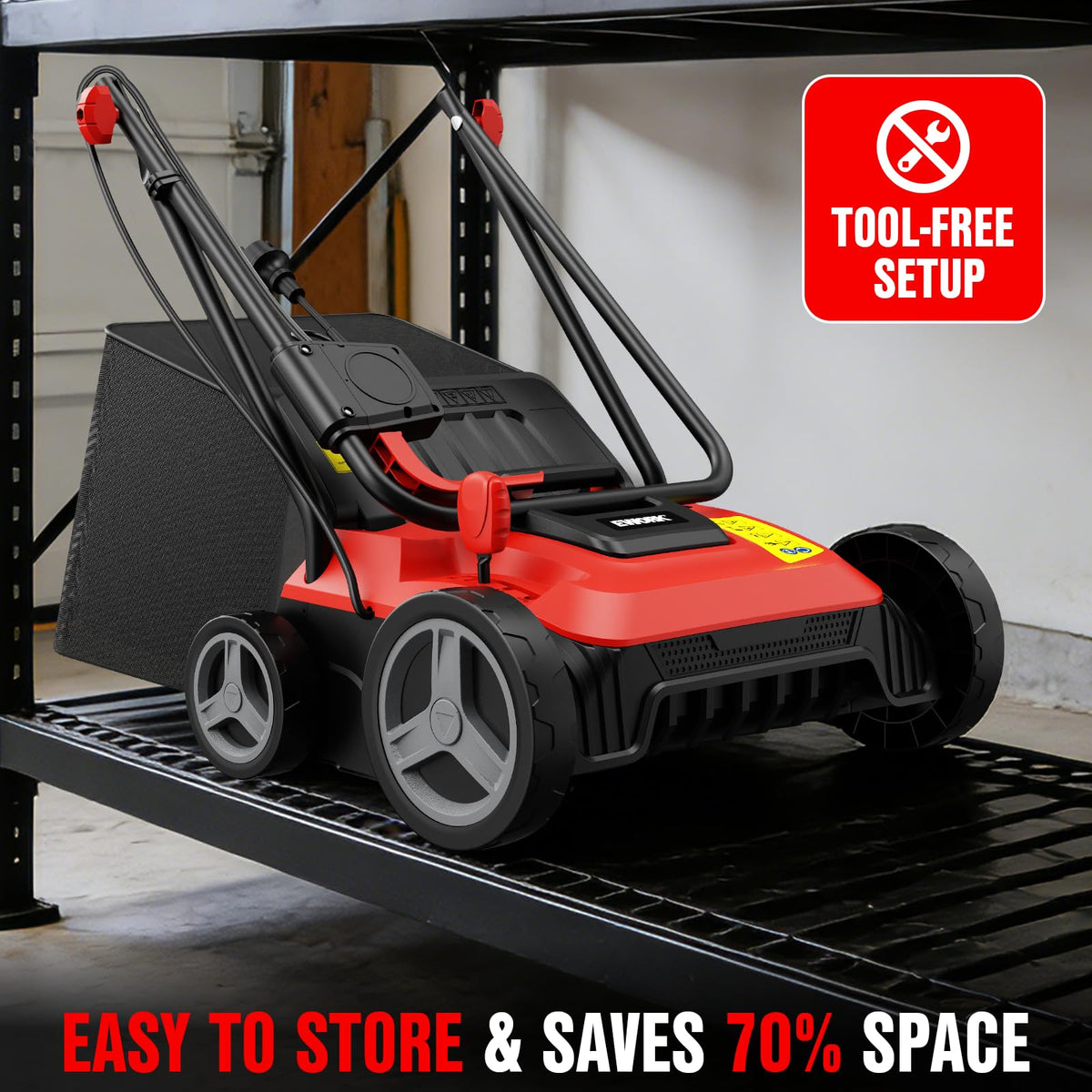 EWORK smooth wheels provide easy lawn maneuverability