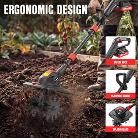 EWORK tiller in garden used for preparing beds and aeration