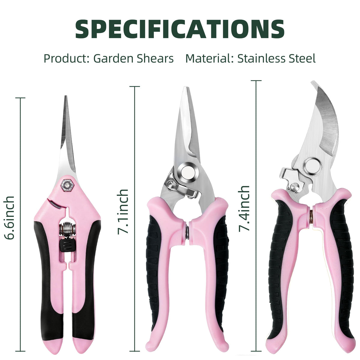EWPJDK pink pruning shears blade close up highlighting sharp stainless steel blades for clean cuts