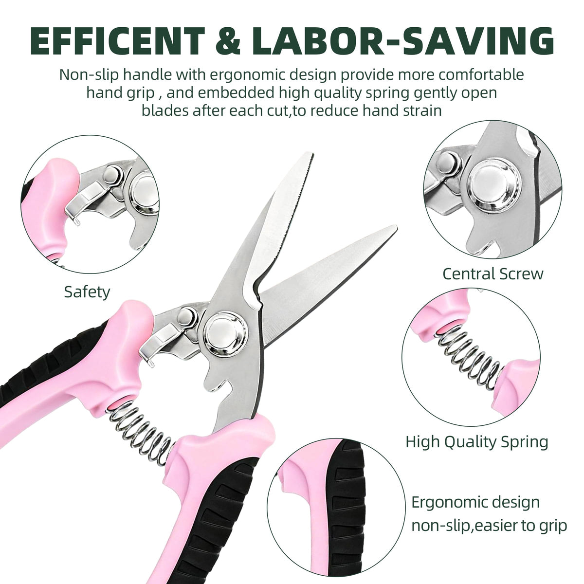 EWPJDK pink pruning shears ergonomic handle for comfortable long use during pruning