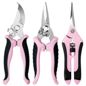 EWPJDK garden pruning shears front view in pink showing comfortable grip and compact design for precise trimming