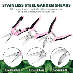 EWPJDK 3 pack pink shears with three blades ready for versatile pruning tasks in a gardener's toolkit