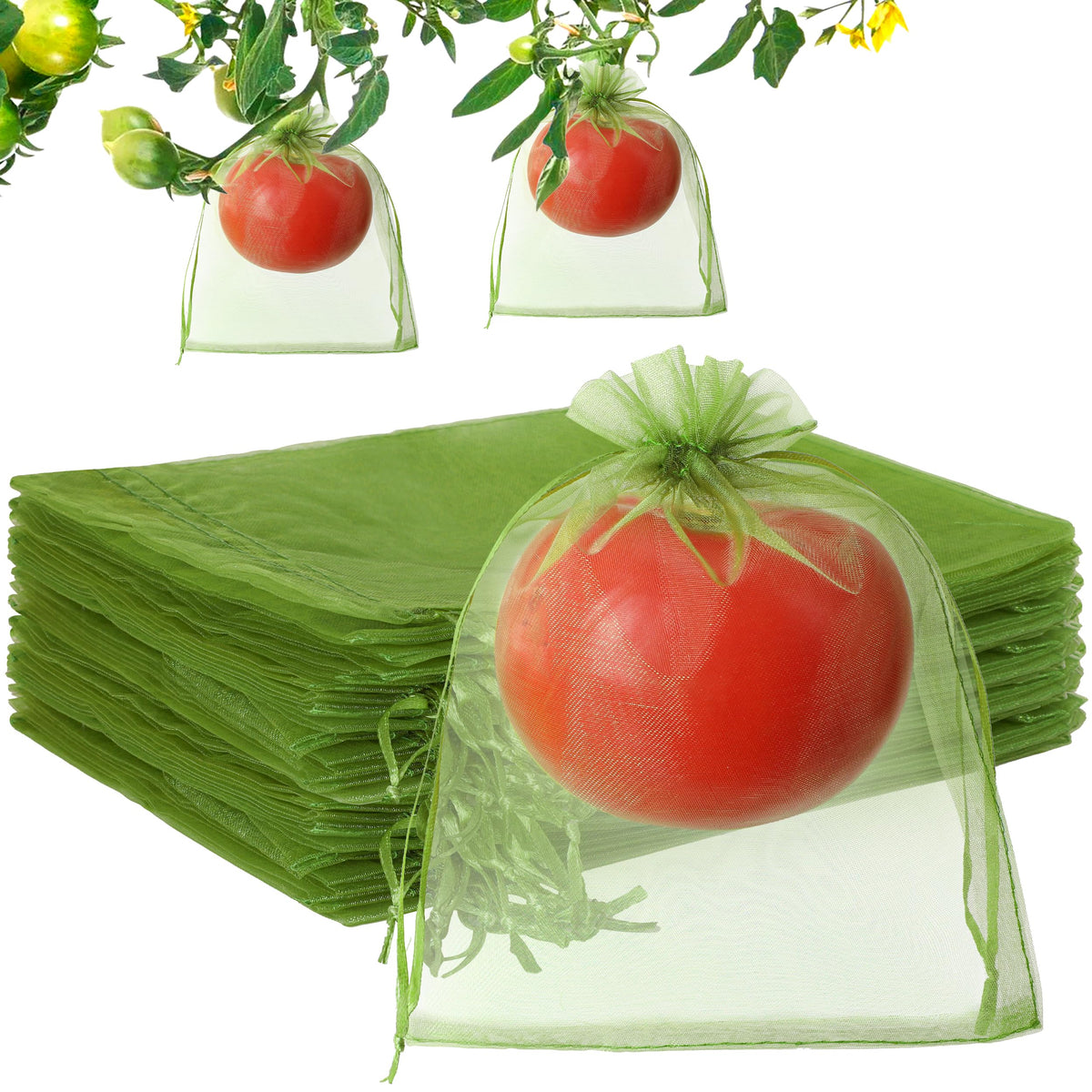 EWPJDK 70pcs bags with 6x8-inch green netting protect fruit while staying visible.