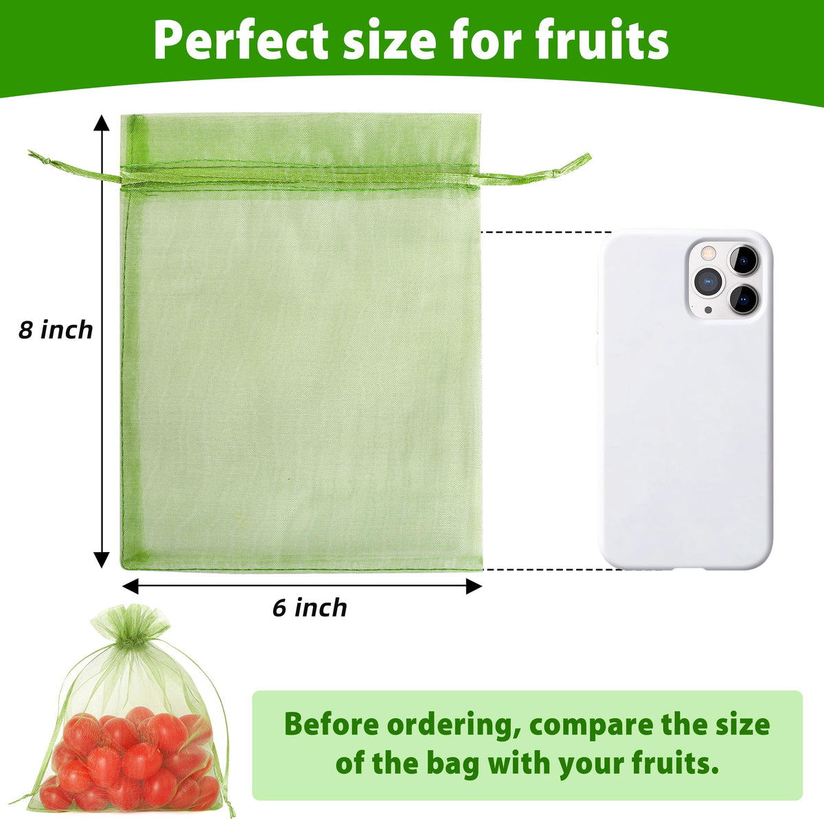 EWPJDK drawstring closure closeup shows easy installation and secure fruit protection.
