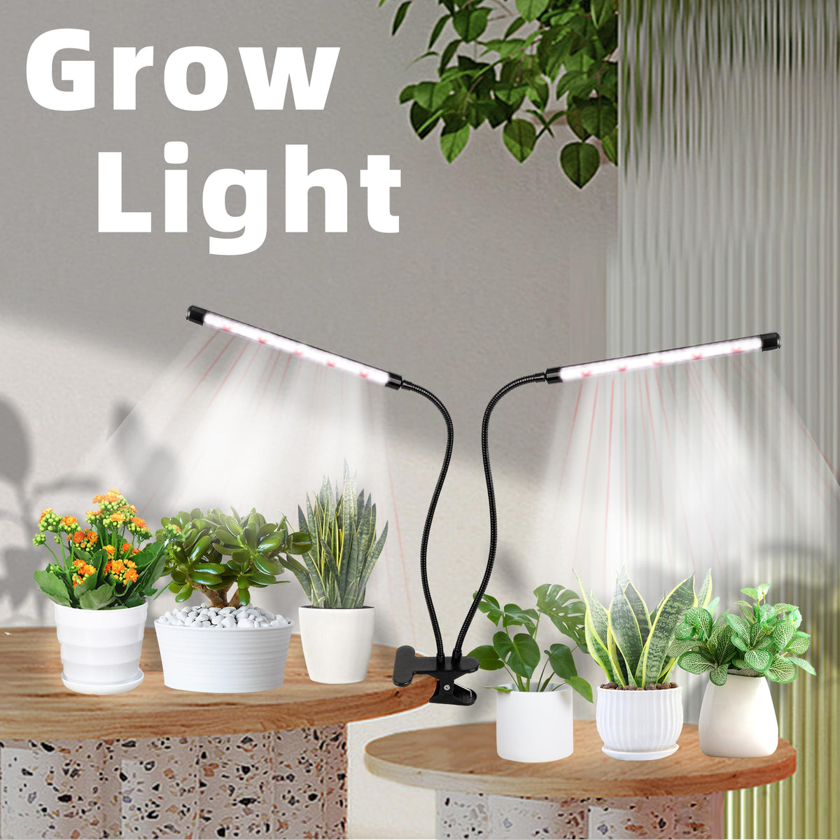EWPJDK kitchen garden setup with clip-on grow light