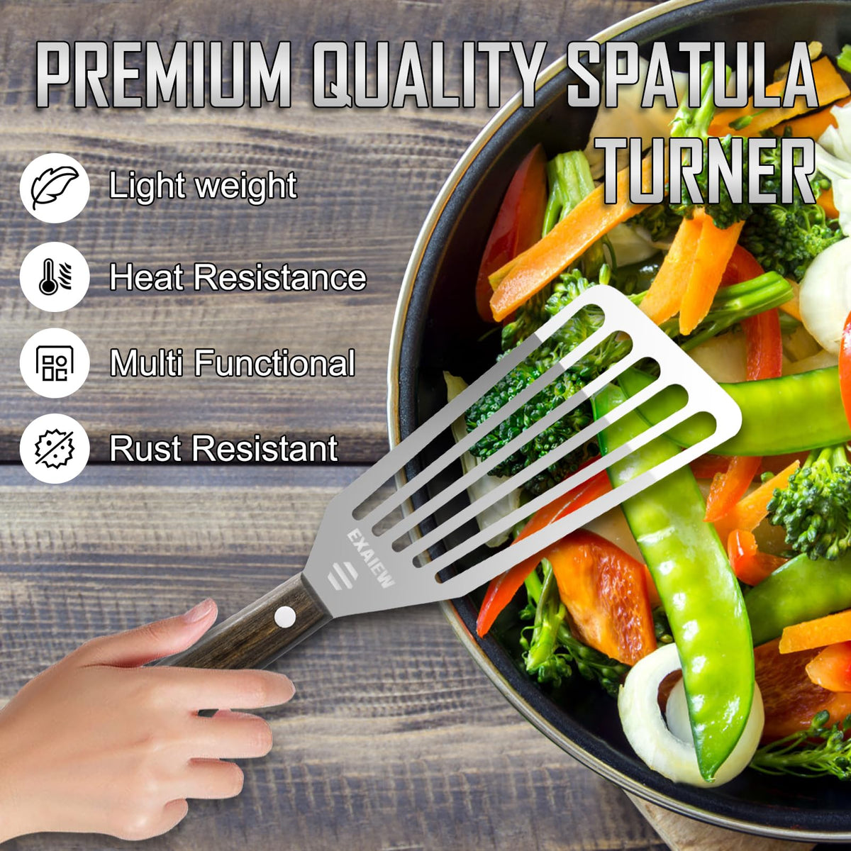 EXAIEW flexible kitchen spatula ideal for delicate flips and pan transfers.