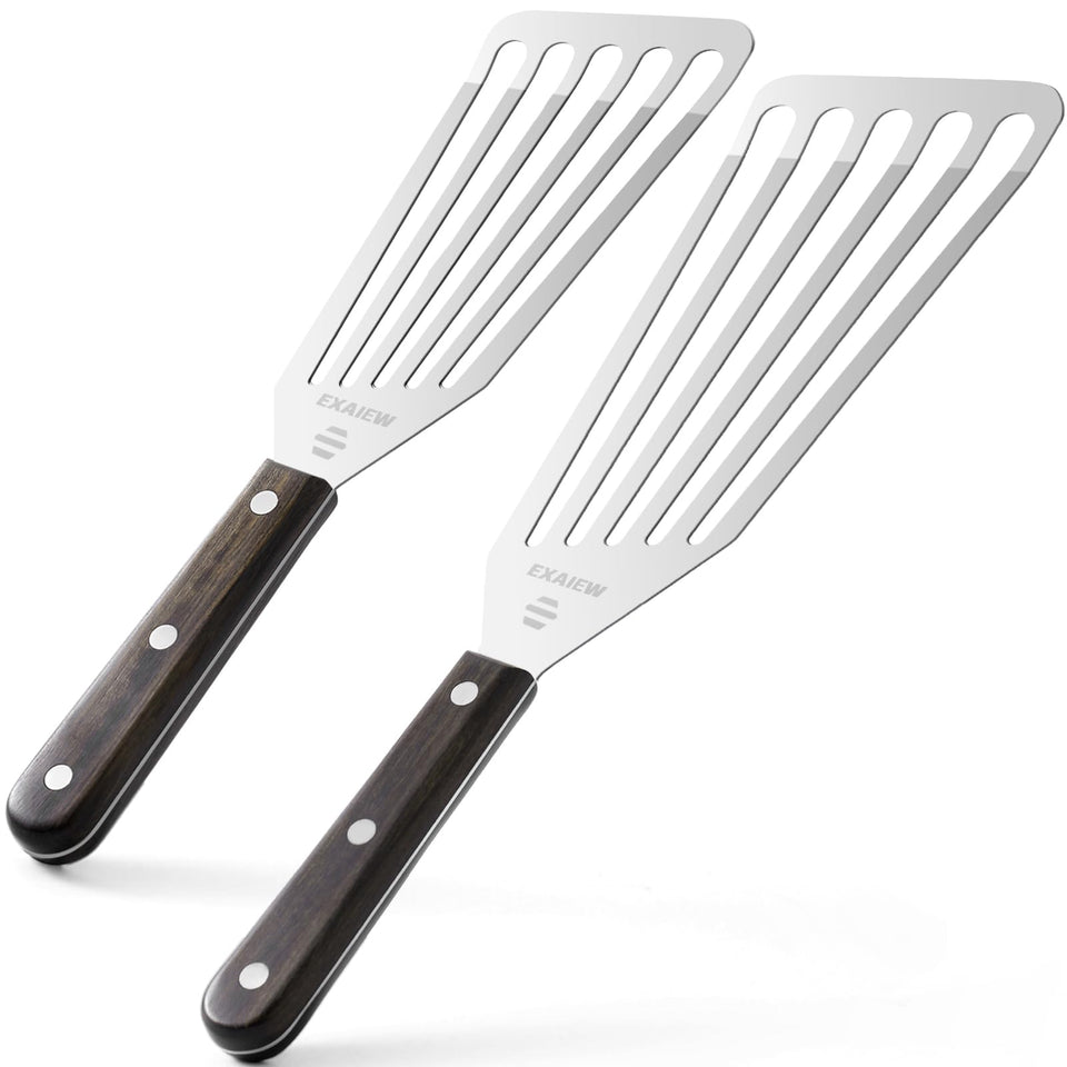 EXAIEW two-pack fish spatula with stainless steel blade for delicate fish flipping.