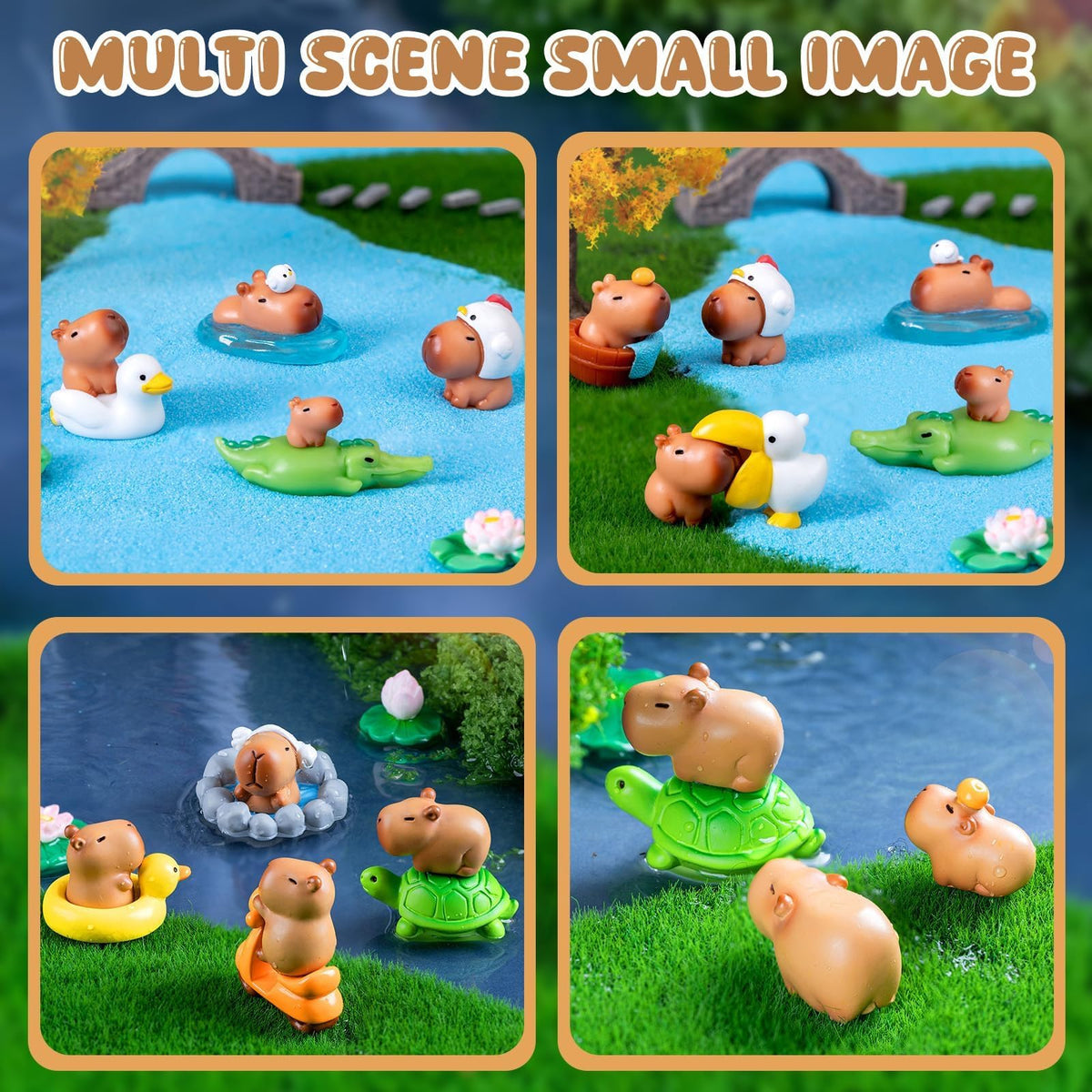 Exasinine capybara with turtles and ducks for fantasy scenes