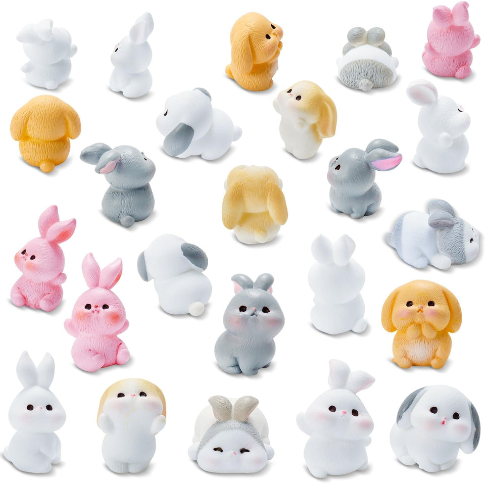 Exasinine resin bunny figurines for fairy gardens with delicate hand-painted detail