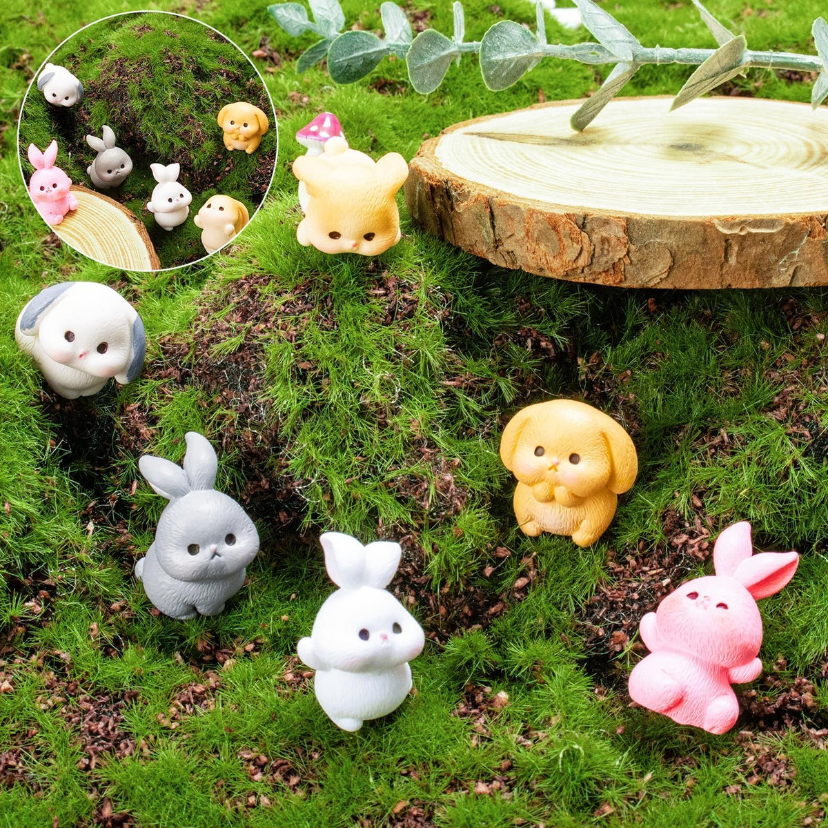 Exasinine resin bunny figurines enhancing shadow boxes and mini scenes