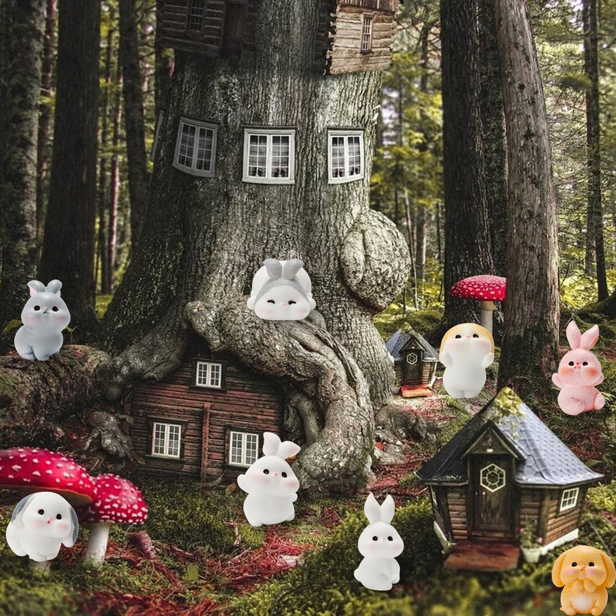 Exasinine resin bunny figurines featuring varied sizes for magnetic dioramas