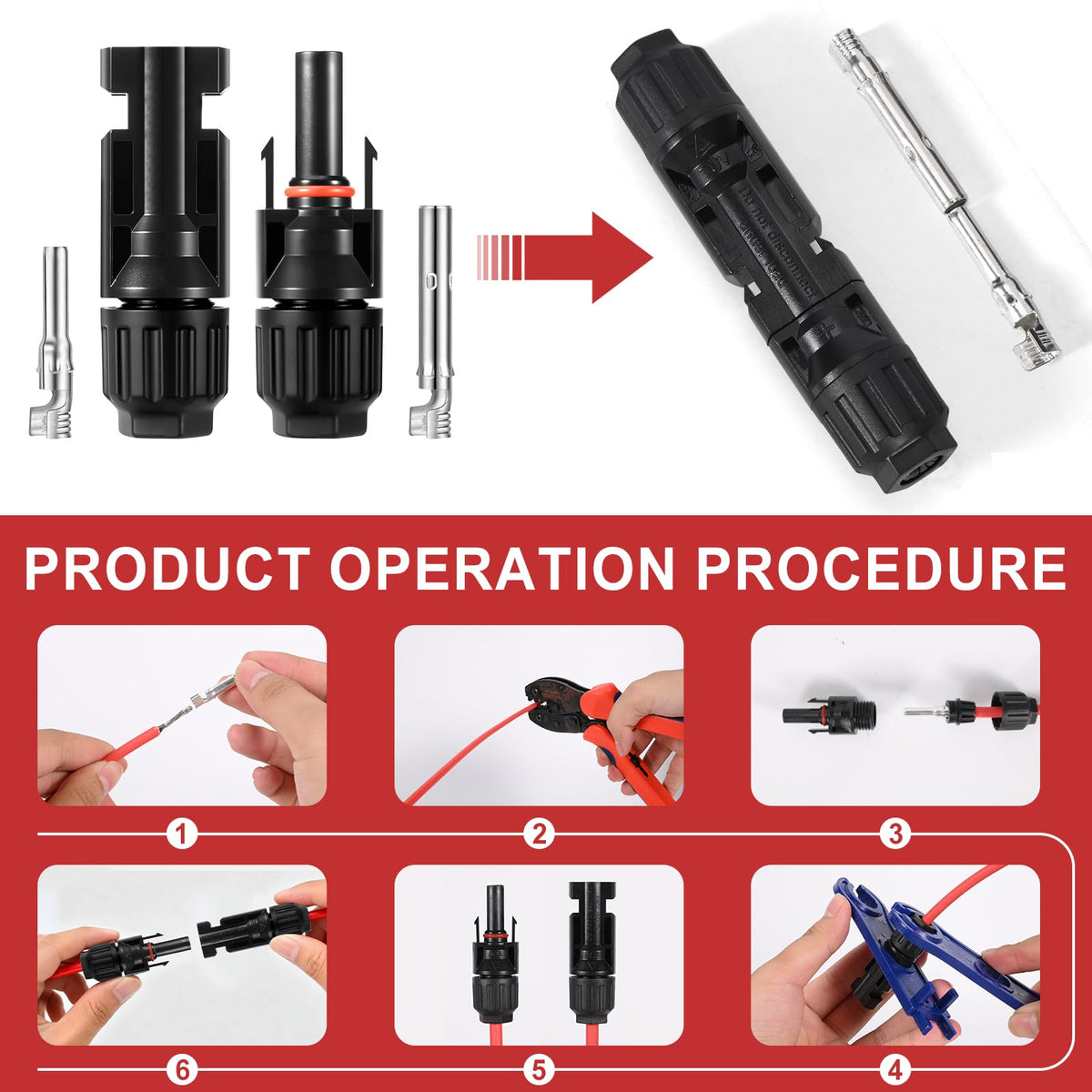 EXBKAMY IP67 waterproof MC4 connectors resist rain and UV exposure.