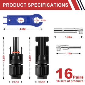 EXBKAMY 16-pairs MC4 connectors with male and female sets for versatile solar setups.