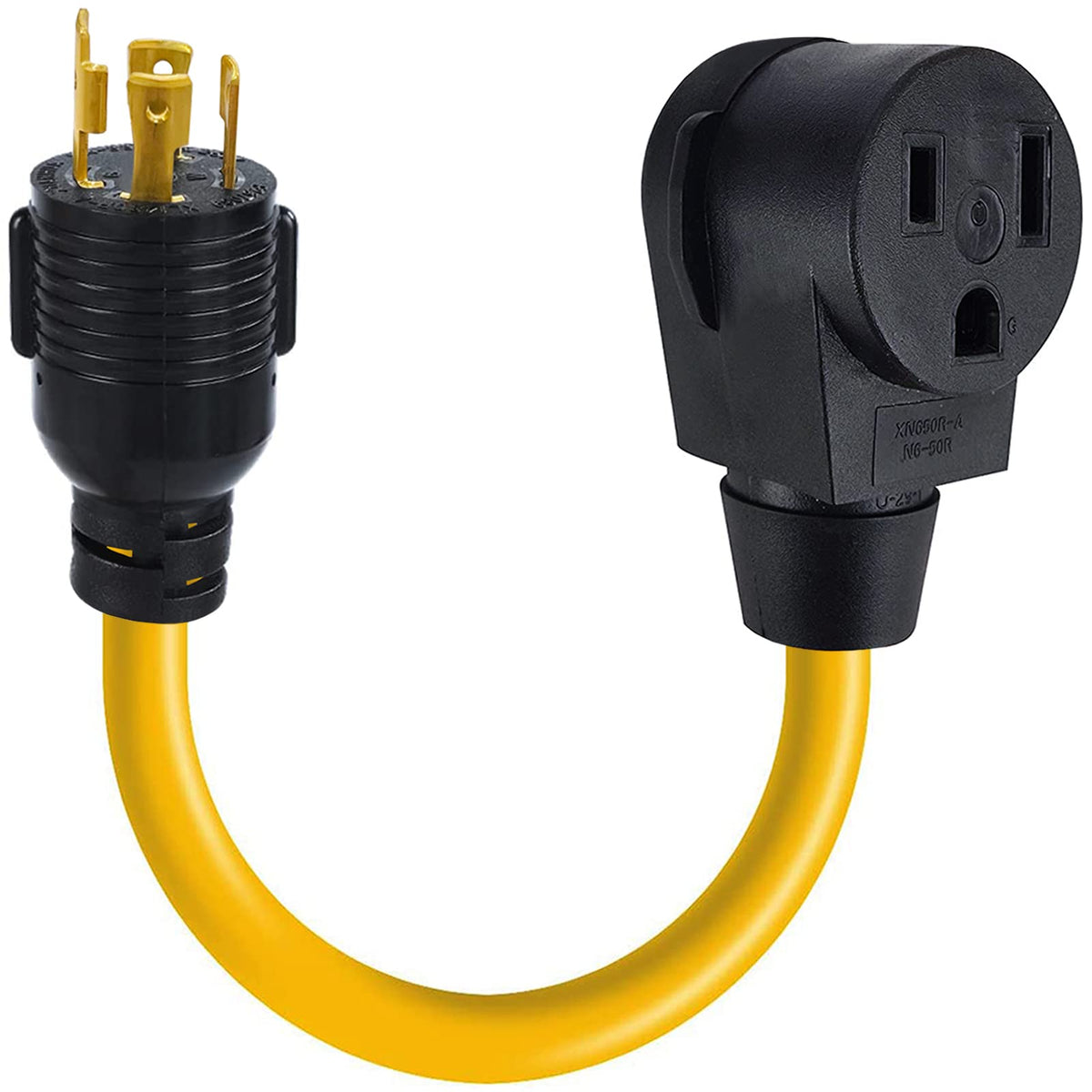 EXCELFU NEMA L14-30P to 6-50R adapter ready for generator-to-welder use.
