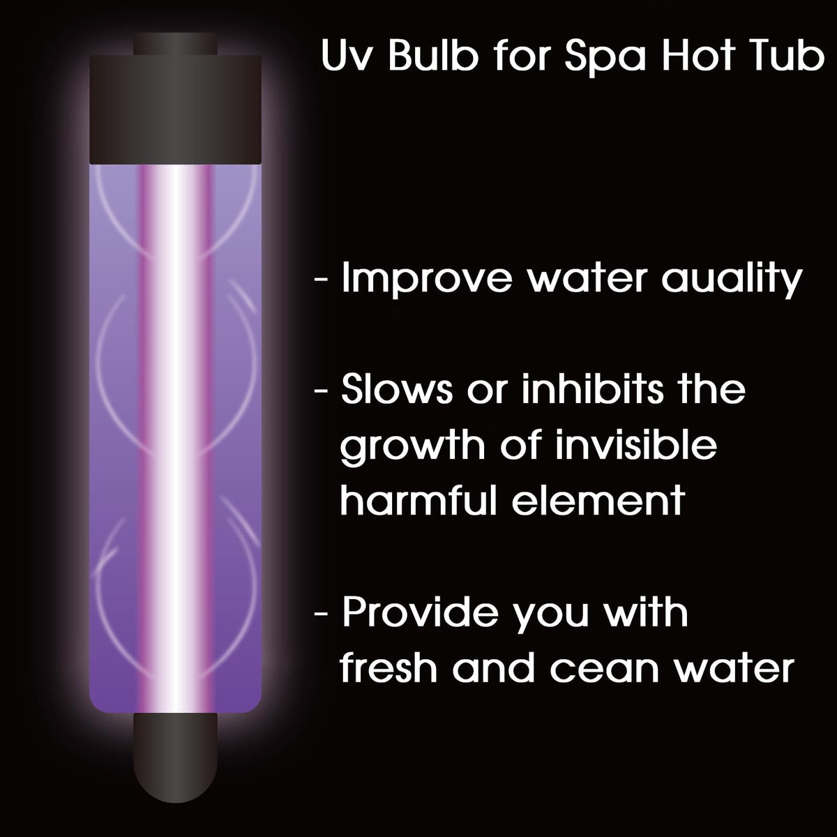 EXCELFU quartz-tube view showing UV bulb inside spa system.
