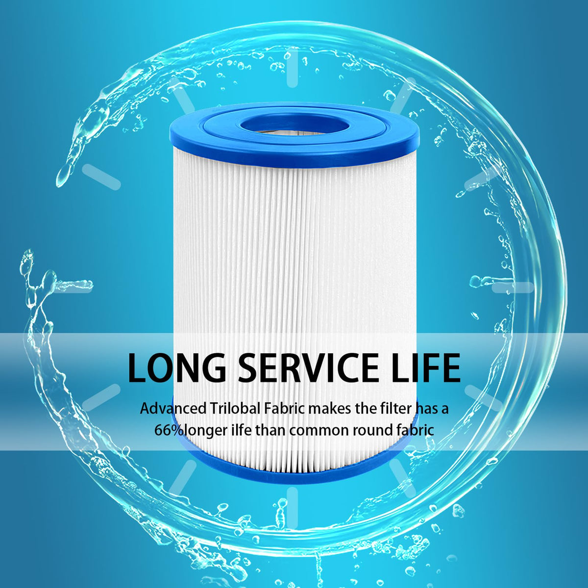 EXCELFU spa filter with 50 sq ft filtration area captures debris efficiently